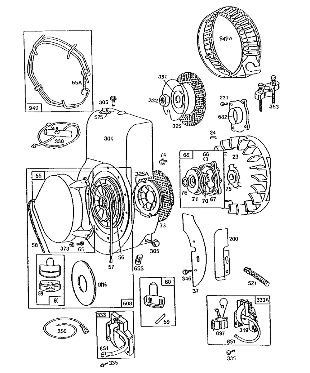 Blower Hsg,flywheel,rewind Diagram and Parts List for 130232-2101-XX  Briggs and Stratton Engine